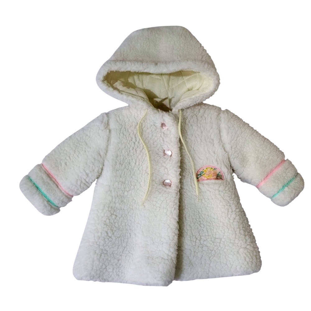 Vintage Winnie the Pooh Baby Girl Sherpa Fleece Jacket Hood M 12 18 Mos Made USA